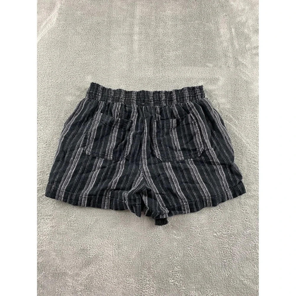 Briggs Womens Striped Pull On Shorts Black White Smocked Tassel Pockets Small